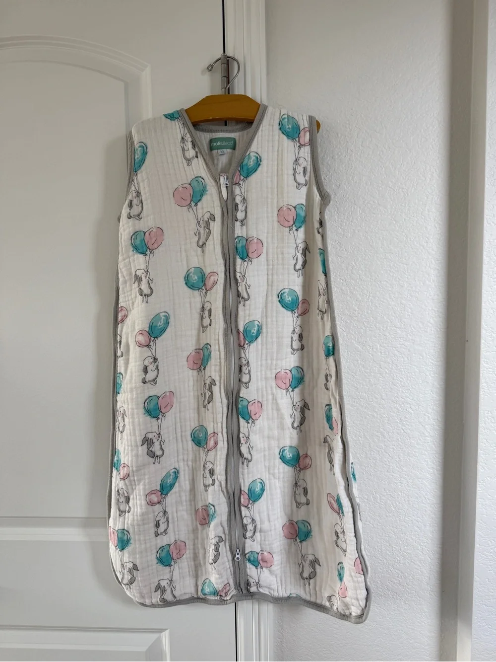 Molis & Co Baby Sleep Sack Unisex XL White Bunny Balloon Muslin 0.5 TOG Wearable